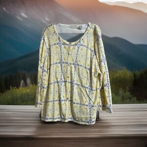 Alfred Dunner Women’s Embellished Yellow w/ Grey Print Cardigan Sweater Size 2X